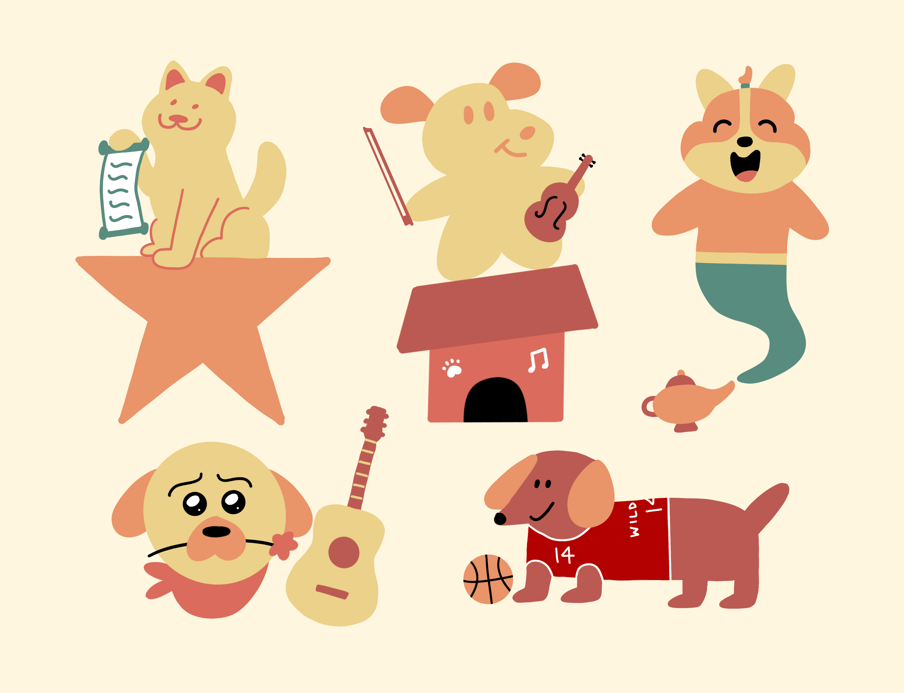 Dogs as five musicals